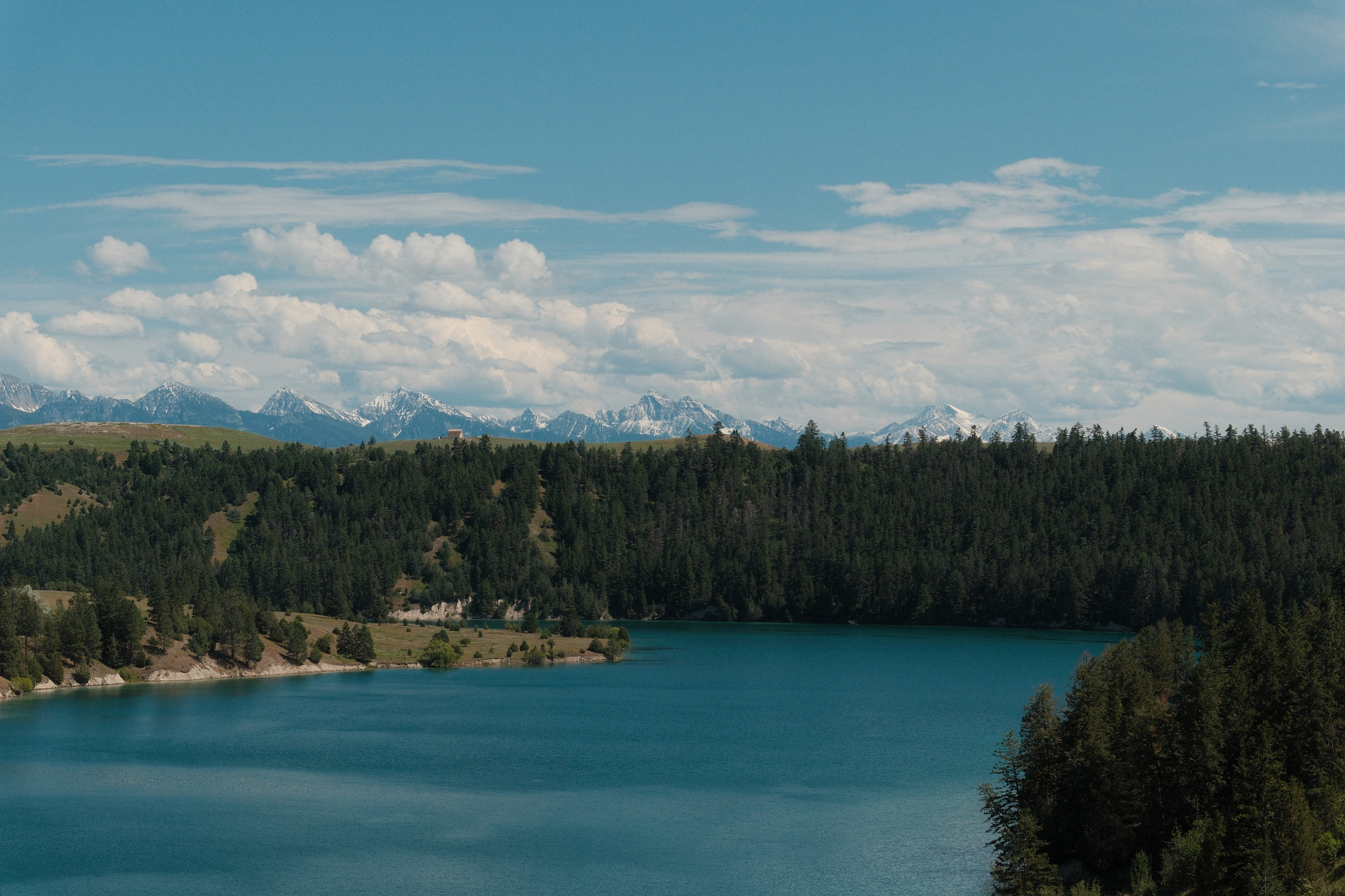 The lake and the mountains on a warm sunny day