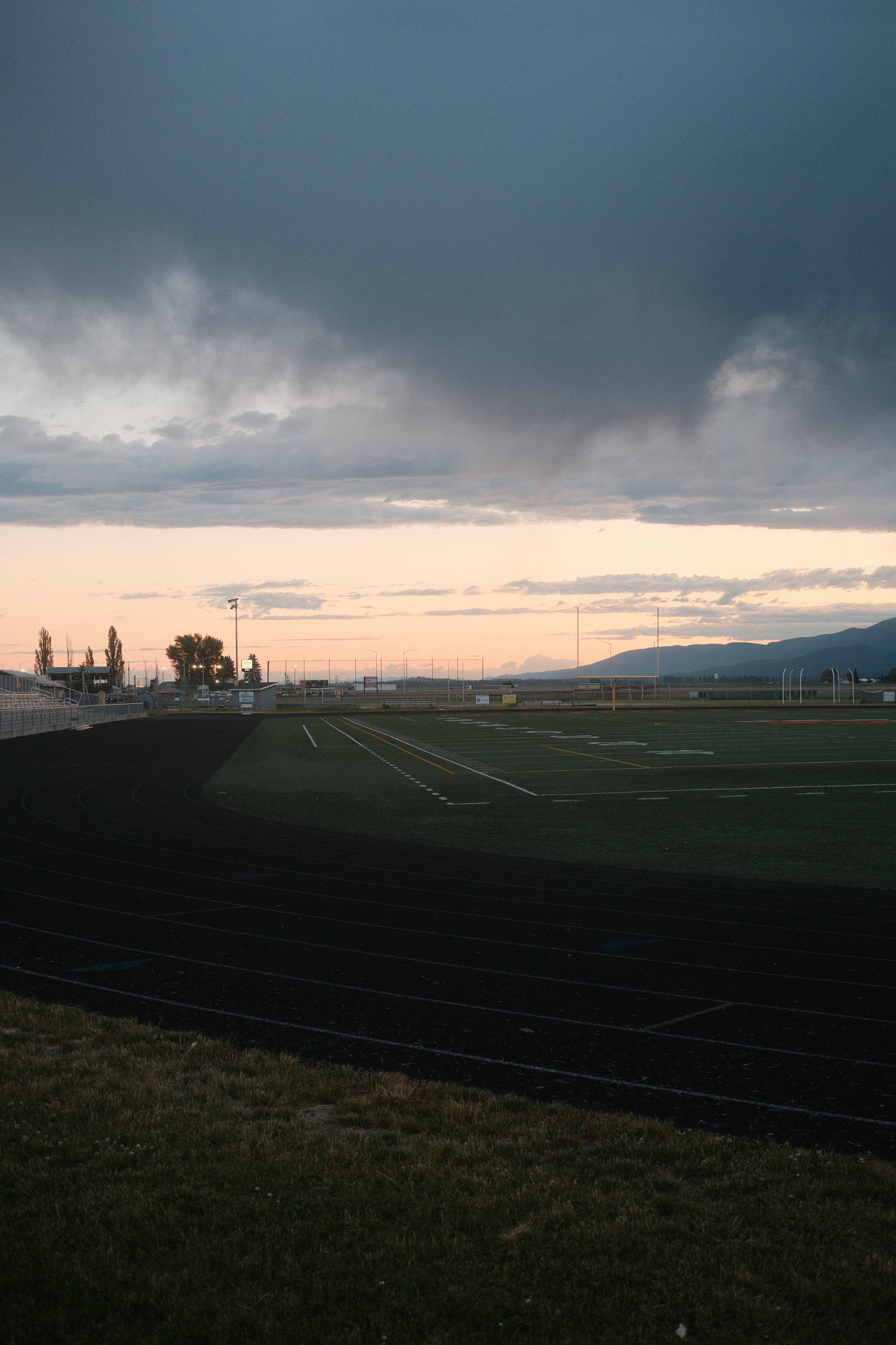 A school football field and track in the early morning