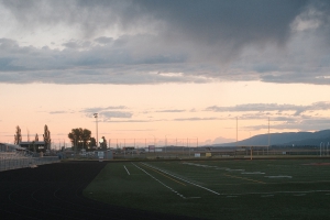 A school football field and track in the early morning